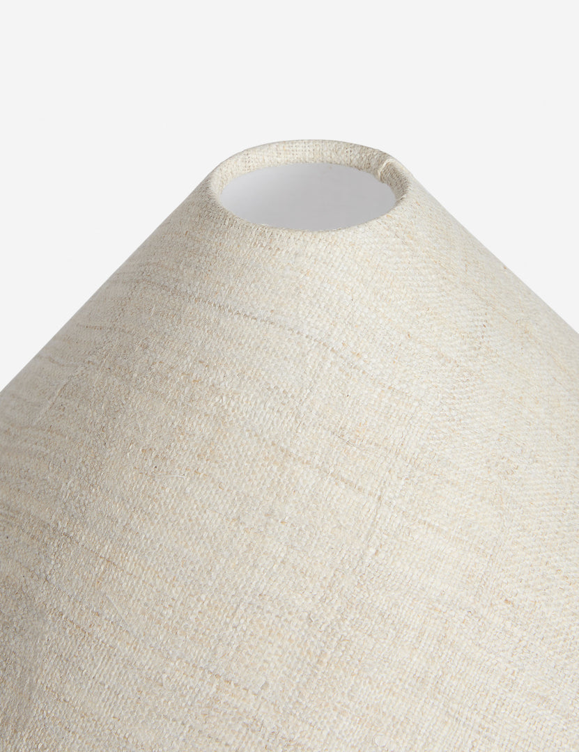 #color::walnut | Close up view of the shade of the Arca sculptural chunky wood two shade floor lamp by Aimee Song