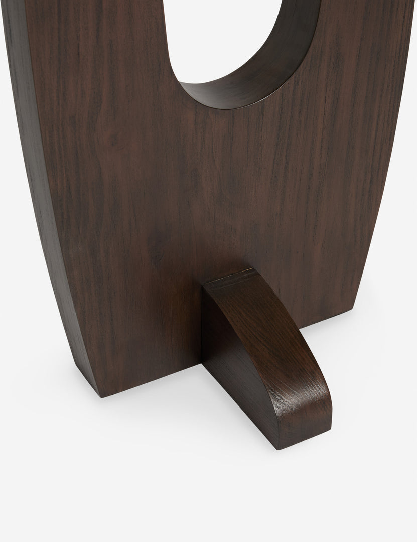 #color::walnut | Close up view of the base of the Arca sculptural chunky wood two shade floor lamp by Aimee Song