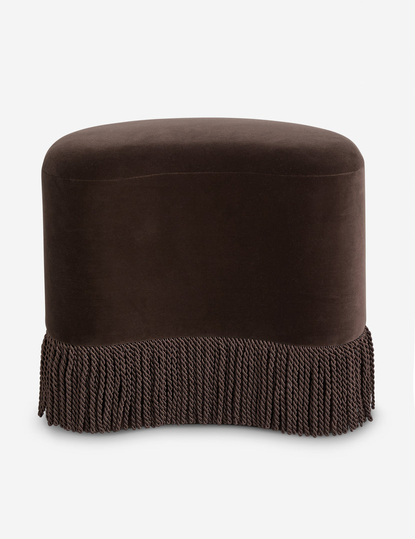 #color::chocolate-velvet | Brahm sculptural velvet fringe accent stool by Aimee Song