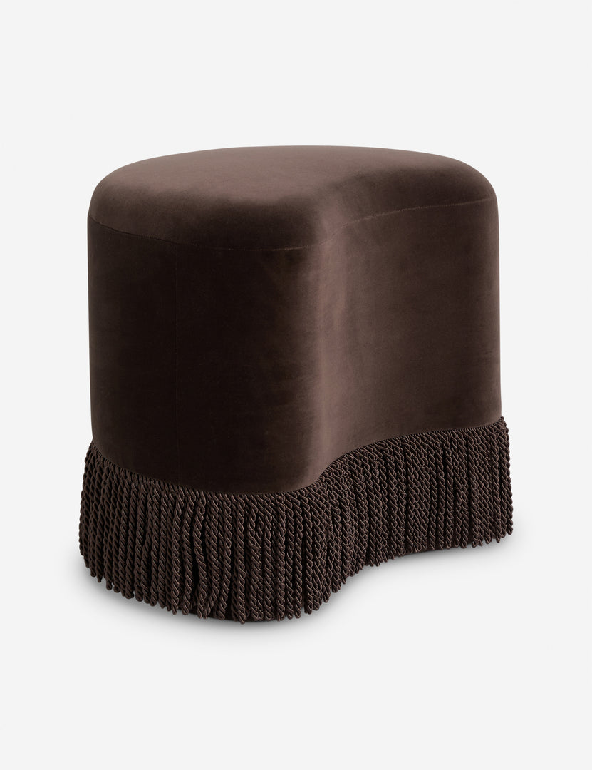 #color::chocolate-velvet | Brahm sculptural velvet fringe accent stool by Aimee Song