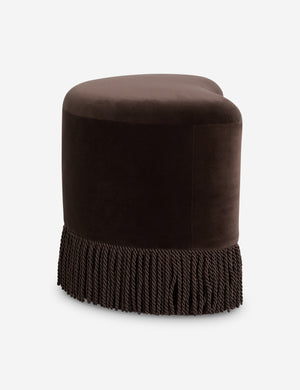 Side profile view of the Brahm sculptural velvet fringe accent stool by Aimee Song
