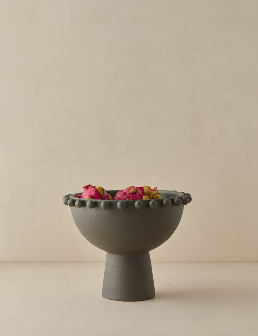 #color::dark-olive | Fayette beaded rim pedestal base ceramic bowl by Aimee Song