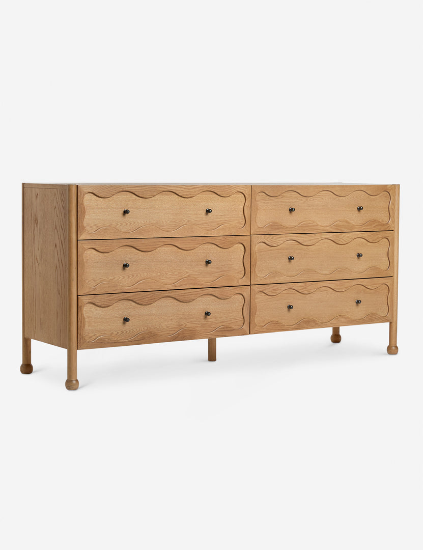 #color::natural | Angled view of the Fontaine wavy detailing solid oak 6-drawer dresser by Aimee Song