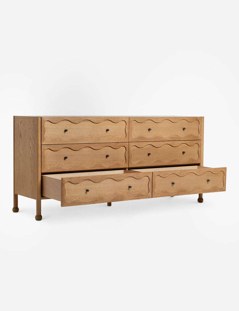 #color::natural | Fontaine wavy detailing solid oak 6-drawer dresser by Aimee Song with both bottom drawers open