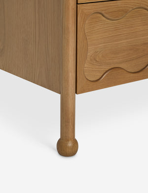 Close up of the Fontaine wavy detailing solid oak 2-drawer nightstand by Aimee Song
