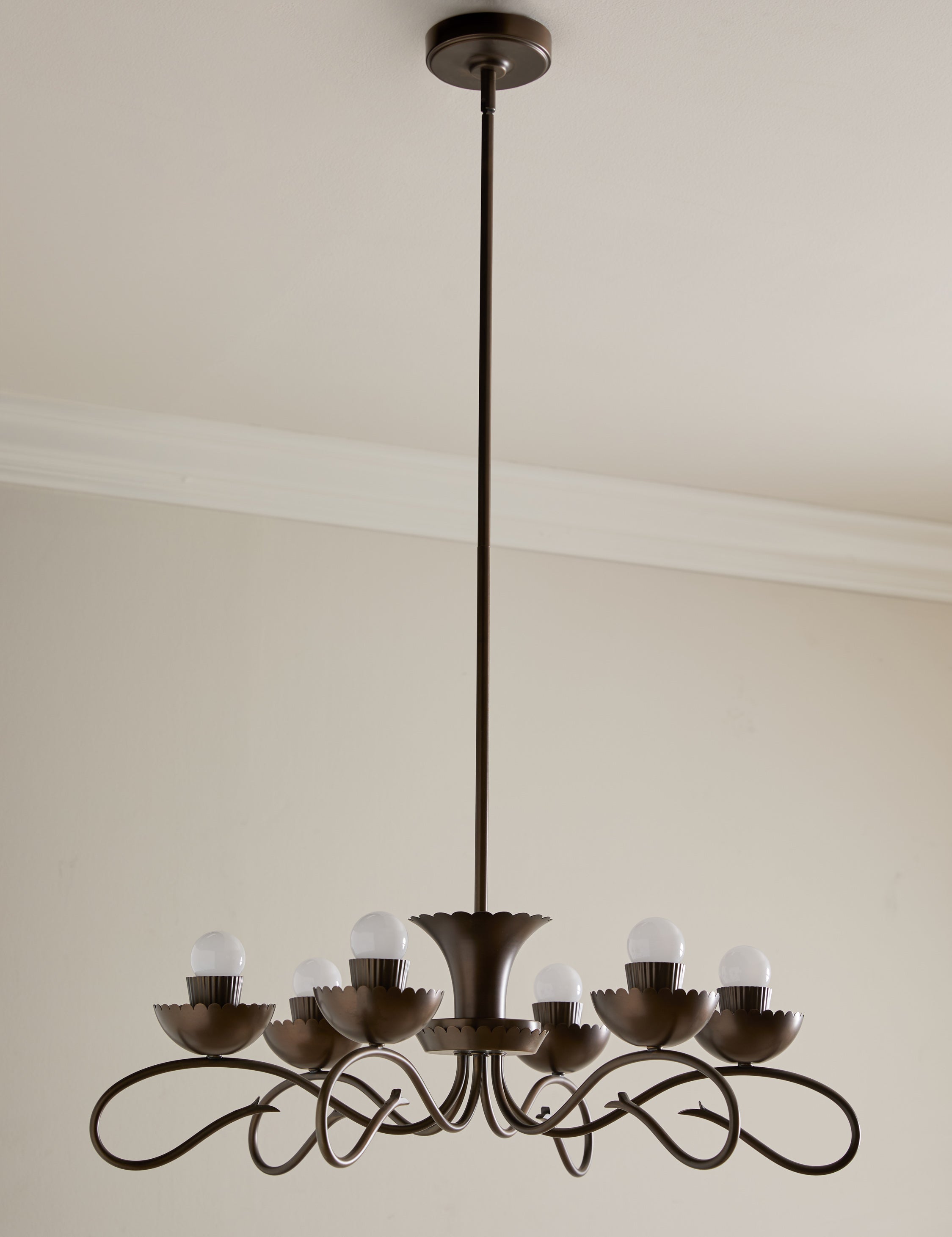 #color::burnished-brass #size::29-dia | Houghton six arm iron chandelier by Heidi Caillier