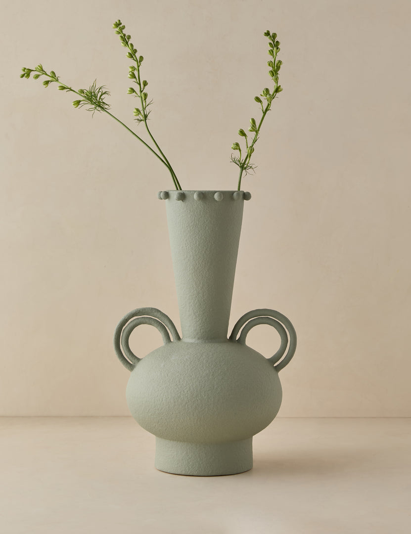 #color::sage | Idra tall round handle ceramic vase by Aimee Song