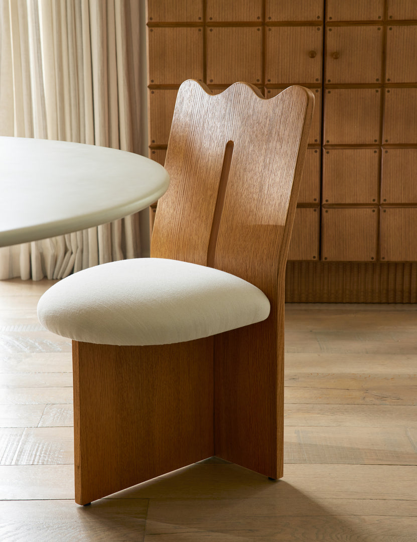 #color::honey-oak | Ripple tall, wavy back wooden dining chair at a table