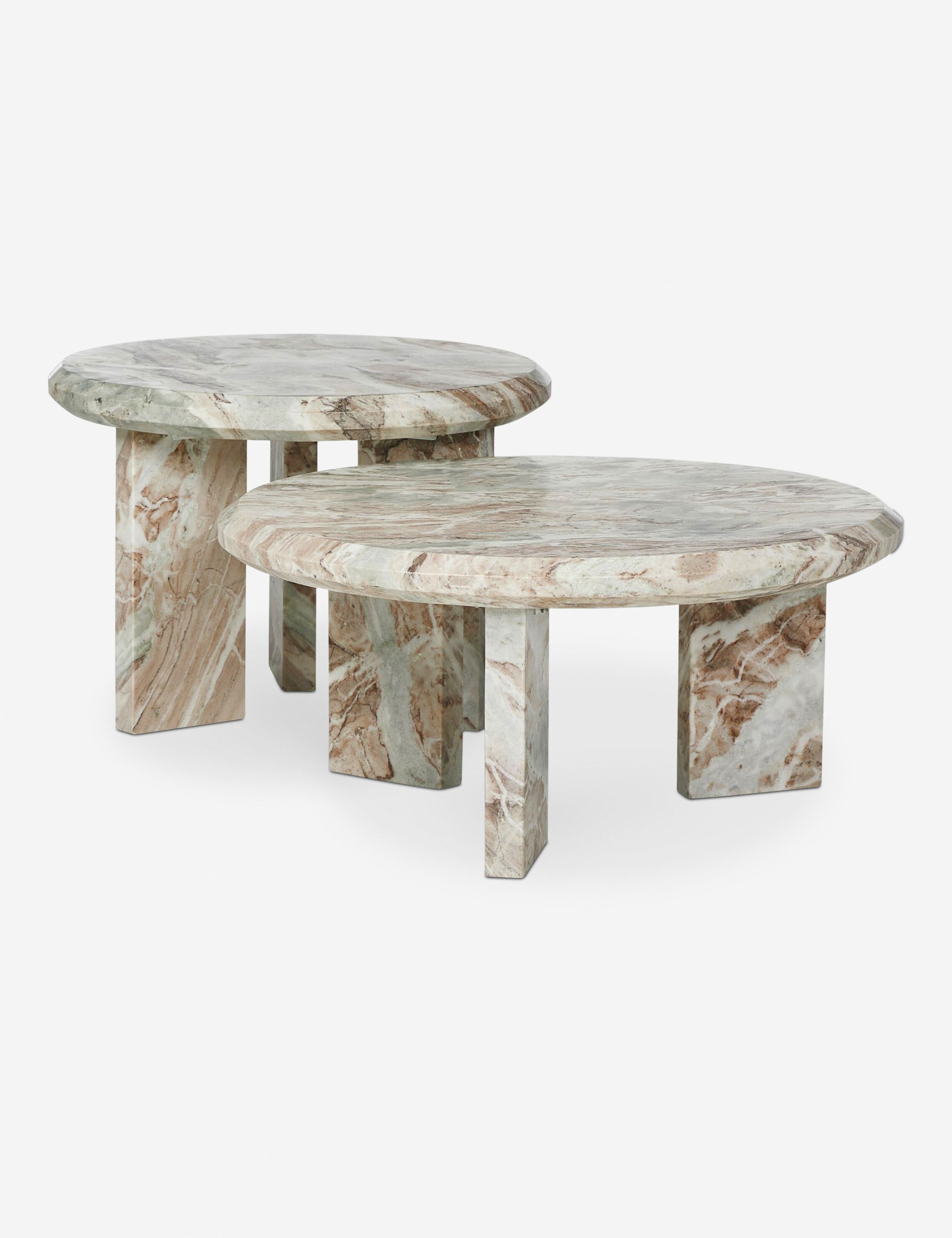 #color::taupe-marble | Kapala round marble nesting coffee table