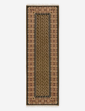 Manca traditional geometric motif hand-knotted wool runner rug.