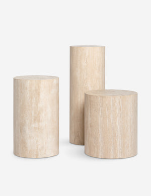 Mars round travertine columnar side tables