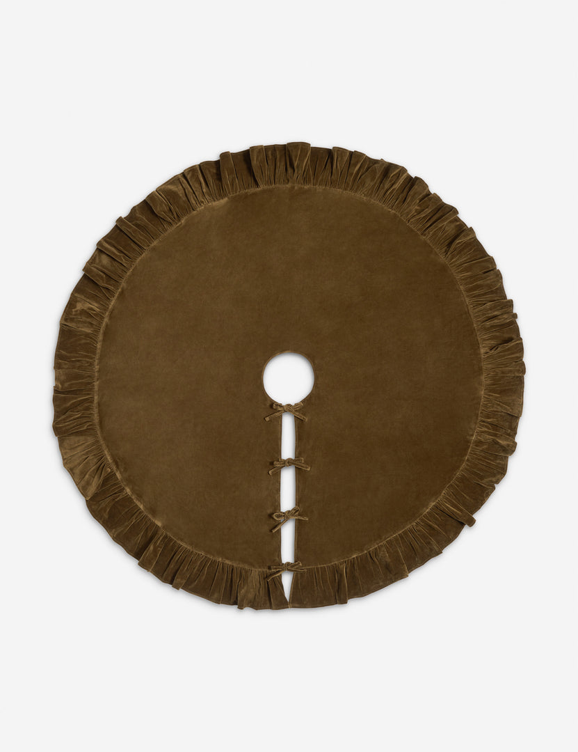 #color::olive | Mauree ruffle edge velvet tree skirt