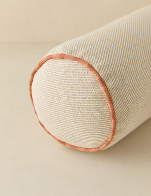 Close up view of the Merilee contrast piping striped bolster pillow by Aimee Song