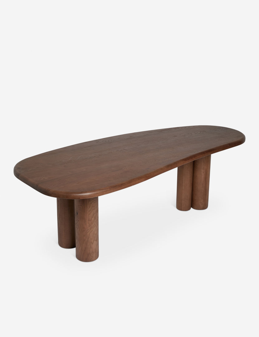 #color::cool-brown | Angled overhead view of the Nave modern sculptural red oak dining table by Aimee Song
