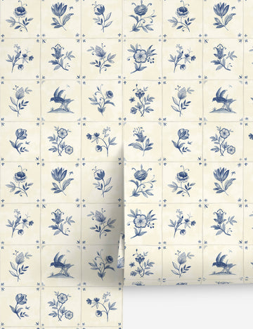 Azulejo Tile Textured Peel + Stick Wallpaper, Blue - Swatch