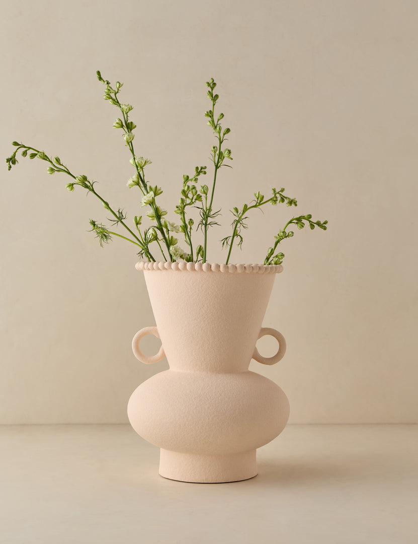 #color::buff #size::large | Philia wide beaded rim loop handle ceramic vase by Aimee Song