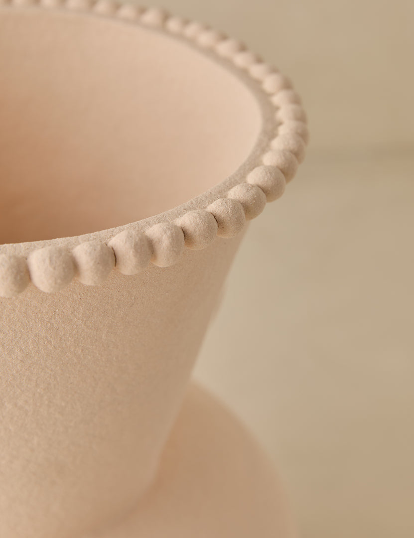 #color::buff #size::large #size::small | Close up view of the Philia wide beaded rim loop handle ceramic vase by Aimee Song