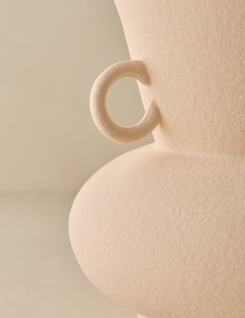 | Close up view of the Philia wide beaded rim loop handle ceramic vase by Aimee Song