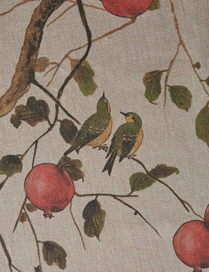 Pomegranate Birds Flax Linen Fabric by Nathan Turner