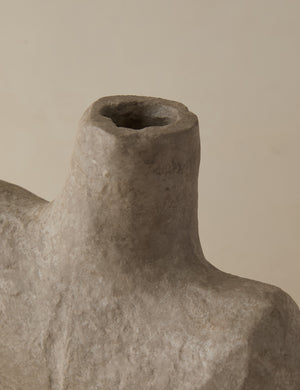 Close-up of the narrow mouth on the Sina gray washed handcrafted paper mache vase