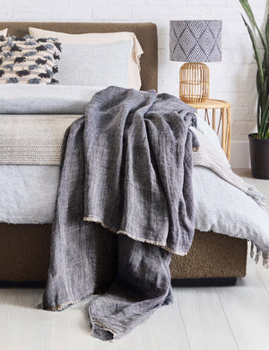 River Oversized Linen Throw by Pom Pom at Home : Cream