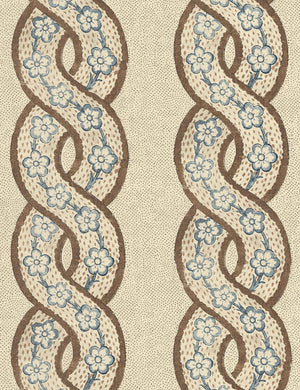 Whitby Tea Stained Linen Fabric Swatch by Nathan Turner, Brown and Dark Blue