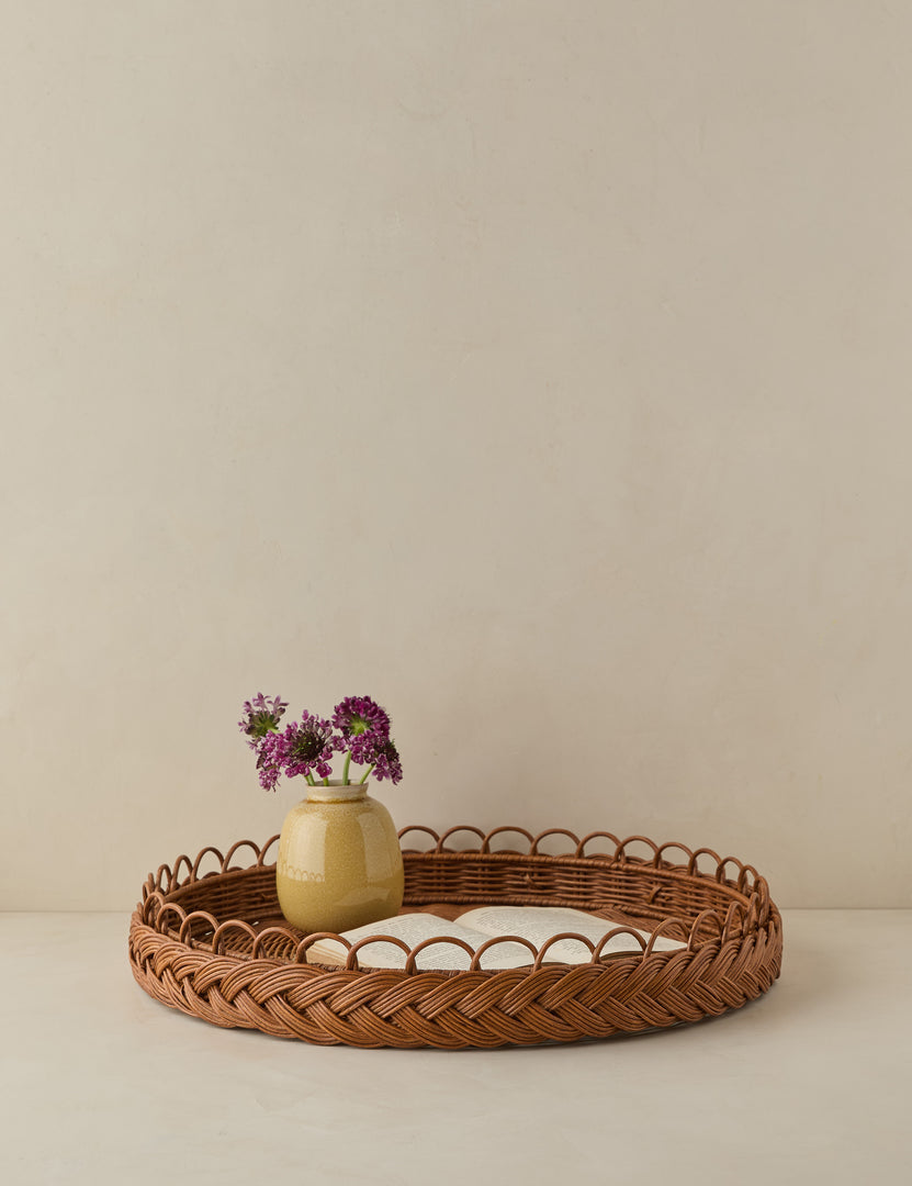 #color::brown | Zaniyah round braided rattan tray