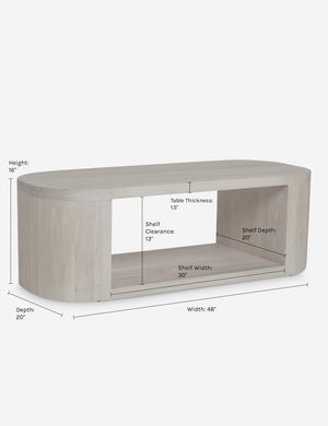 Dimensions on the Luna Oval Coffee Table