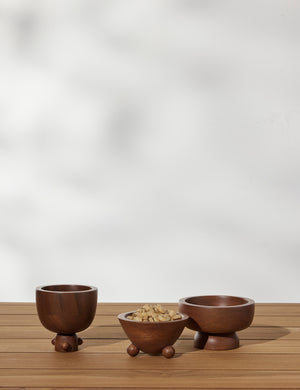 Set of three mini footed walnut bowls by Sarah Sherman Samuel