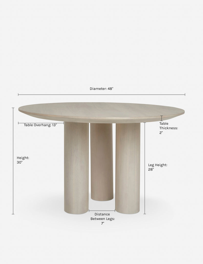 #color::whitewash | Dimensions on the Mojave Round Dining Table