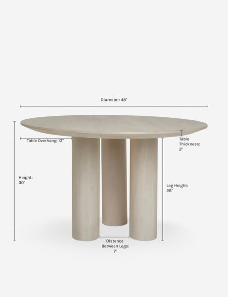 #color::whitewash | Dimensions on the Mojave Round Dining Table