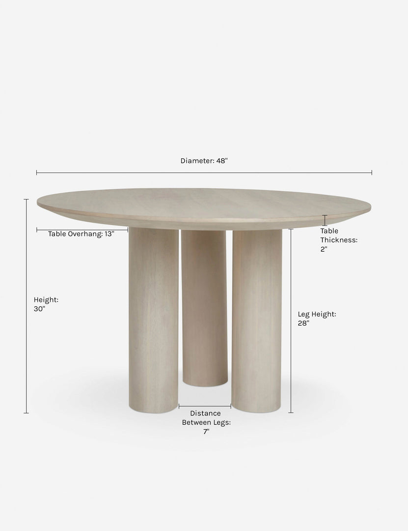 #color::whitewash | Dimensions on the Mojave Round Dining Table