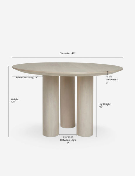 #color::whitewash | Dimensions on the Mojave Round Dining Table