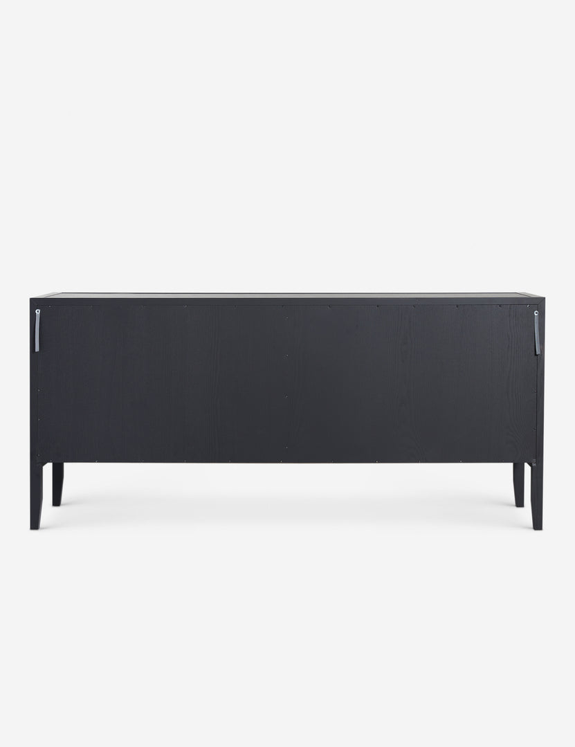 | Back view of the Morey glass front black curio sideboard cabinet
