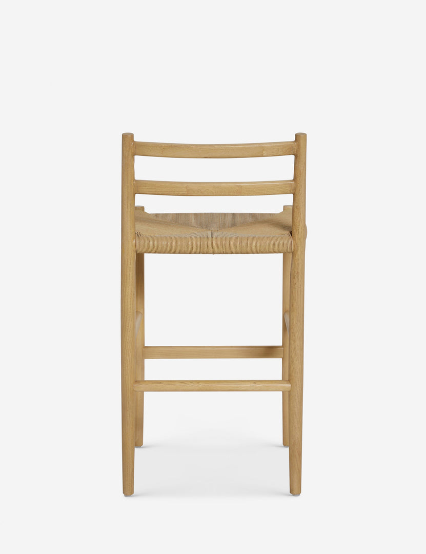 #color::natural-oak | Back view of the Nicholson slim natural oak wood frame and woven seat counter stool.