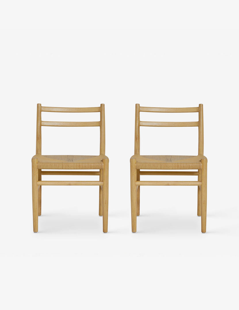 #color::natural-oak | Set of 2 Nicholson slim natural oak wood frame and woven seat dining chairs.