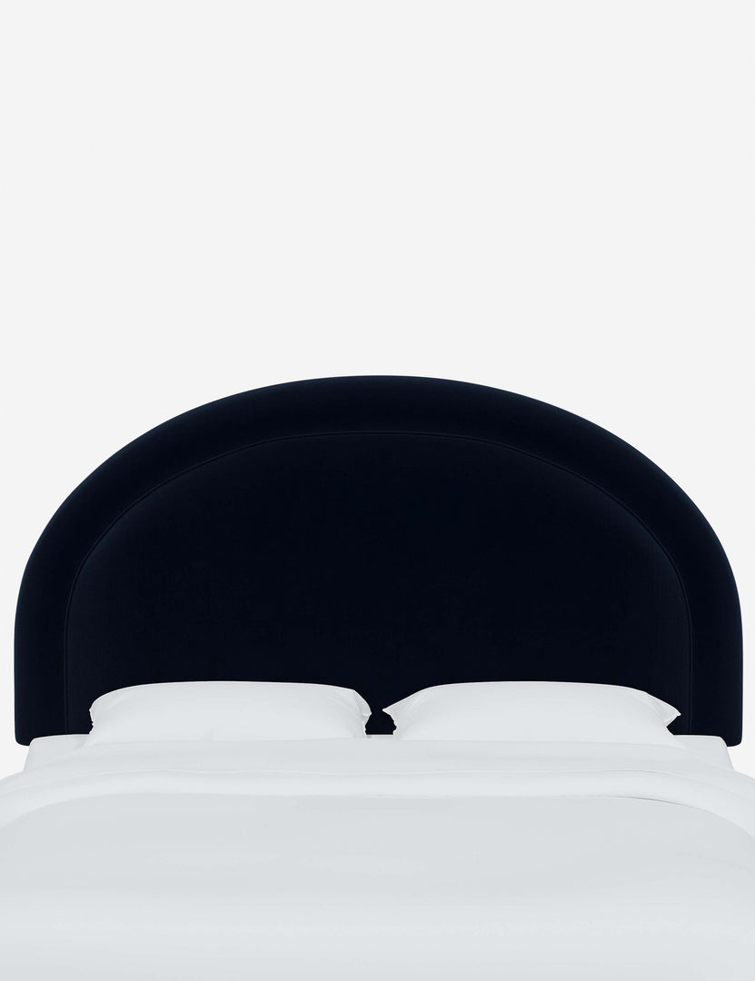 #color::navy-velvet #size::full #size::queen #size::king #size::cal-king | Odele Navy Velvet arched upholstered headboard with a melted border