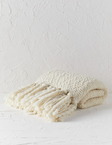 #color::ivory | Olema ivory handwoven throw with fringed ends