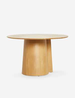Pau oak veneer round dining table with a pedestal base