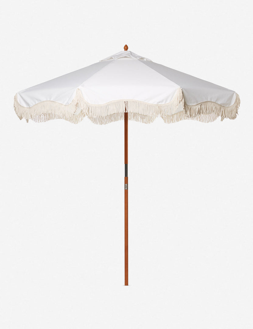 #color::antique-white | Market vintage white umbrella by business and pleasure co with a cotton fringe