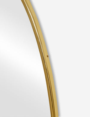 The gold curved frame on the large puddle mirror