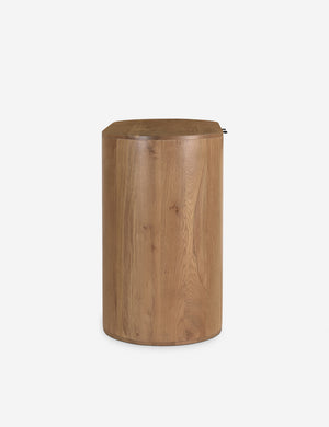 Side view of the Kono 2-door curved oak cabinet.