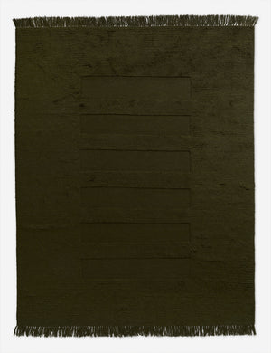 Raita subtle bar patter fringe area rug in moss green