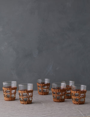 Set of six rattan wrapped Lorraine tumbler glasses