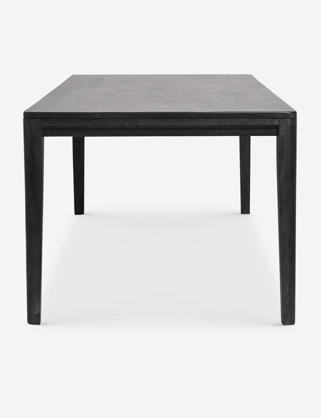 #color::black #size::82-W | Side view of the Reese black mango wood rectangular dining table.