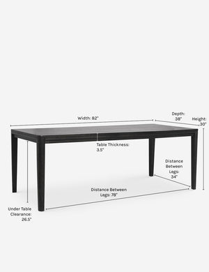 Dimensions on the Reese black mango wood rectangular dining table.