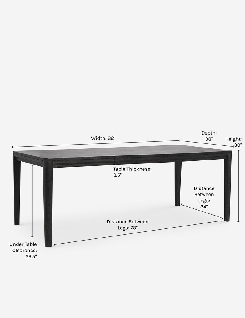 #color::black #size::82-W | Dimensions on the Reese black mango wood rectangular dining table.
