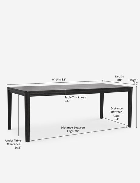 #color::black #size::82-W | Dimensions on the Reese black mango wood rectangular dining table.