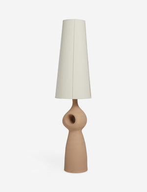 Angled view of the Rhodes sculptural ceramic floor lamp.