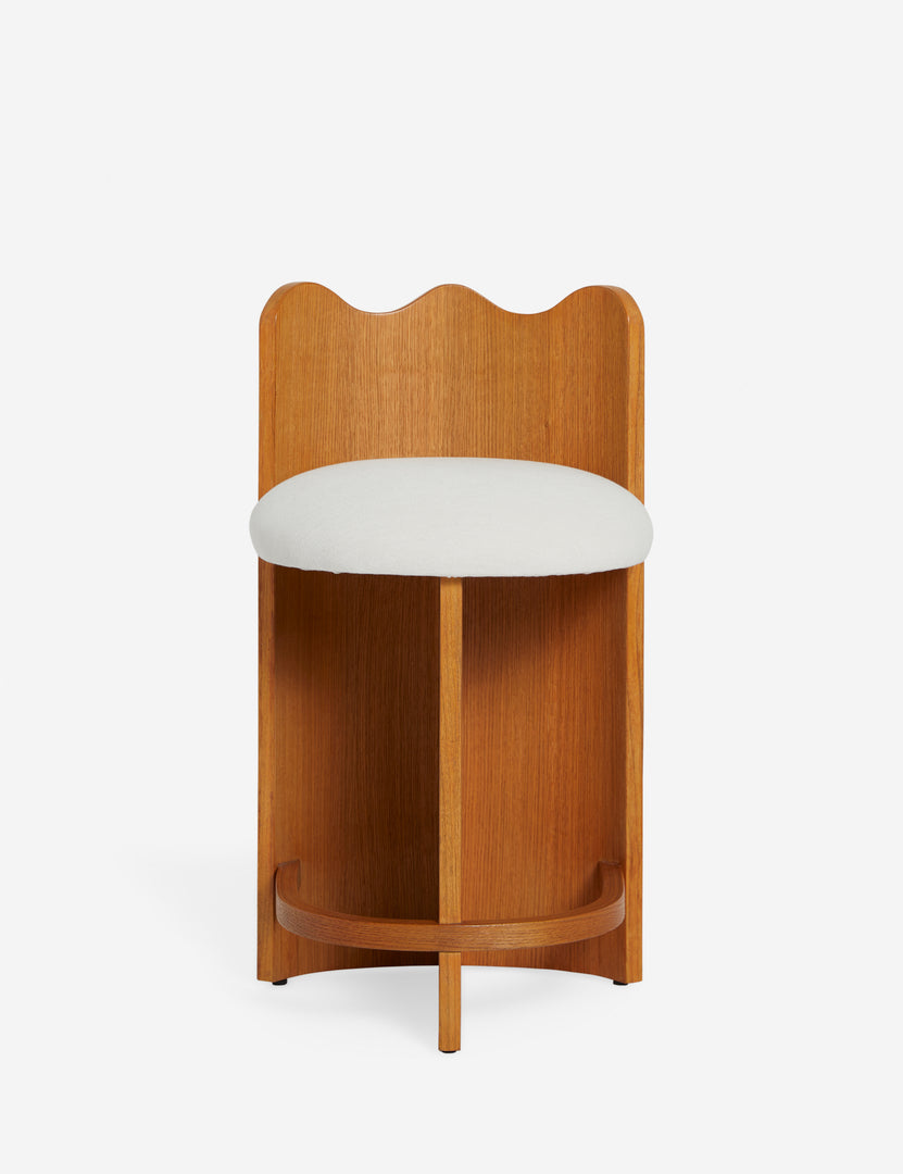 #color::honey-oak | Ripple wavy barrel back wooden counter stool